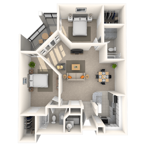 Floor plan for 2 beds, 2 baths, 1100 sqft